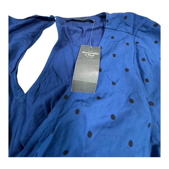 Abercrombie & Fitch Blue Black Polka Dot Front‎ Keyhole Midi Dress Size Medium - Picture 3 of 10
